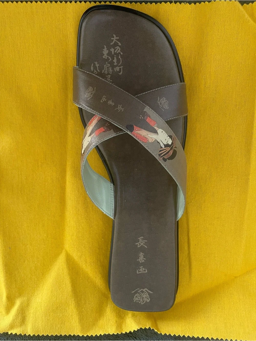ICON Madame Butterfly Sage Cross-Strap Sandals with Subtle Red Accent NWT